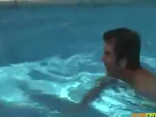 CFNM sluts jerk off Skinny dipper by the pool side