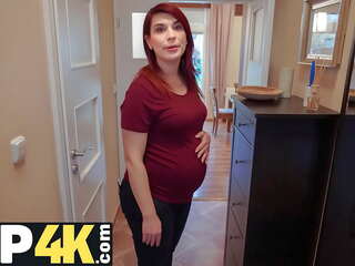 DEBT4k&period; Bank agent gives pregnant MILF delay in exchange for quick xxx movie