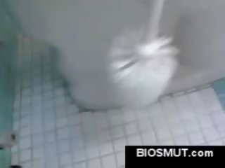 Busty teen gets lesson in toilet humiliation