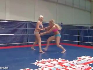 Marvelous teen blondes fighting