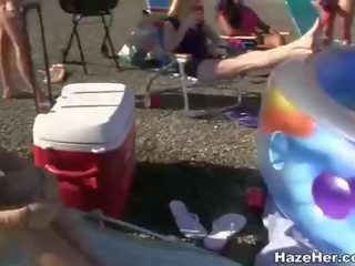 Alluring girls hardcore hazing on a roof